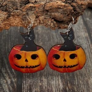 Fall holiday cat in the pumpkin earrings